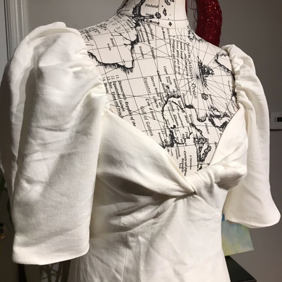 Linen Coastal Coquette Cottage Western Puff short sleeve twist knot overlay flar - Picture 4 of 16